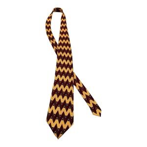Z Inc Tie 100% Silk Vintage Art Deco Zig Zag Neck Tie Maroon Gold